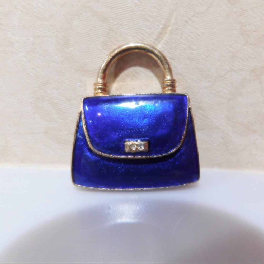 Vintage Blue Purse Rhinestone Brooch Lapel Hat Pin